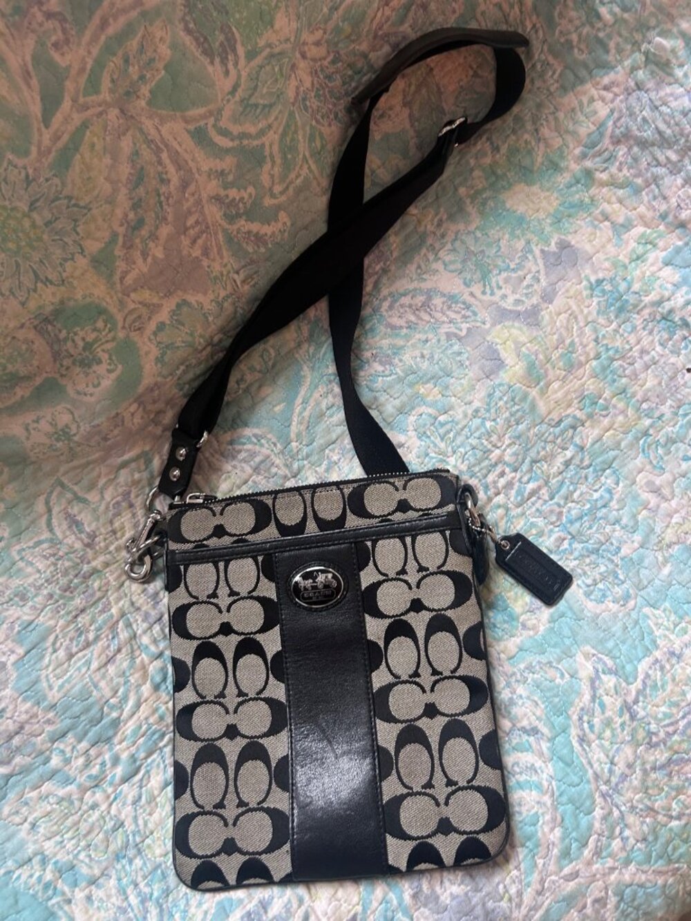Vintage Coach Signature C Crossbody Bag Black Khaki Y2K Style 6534